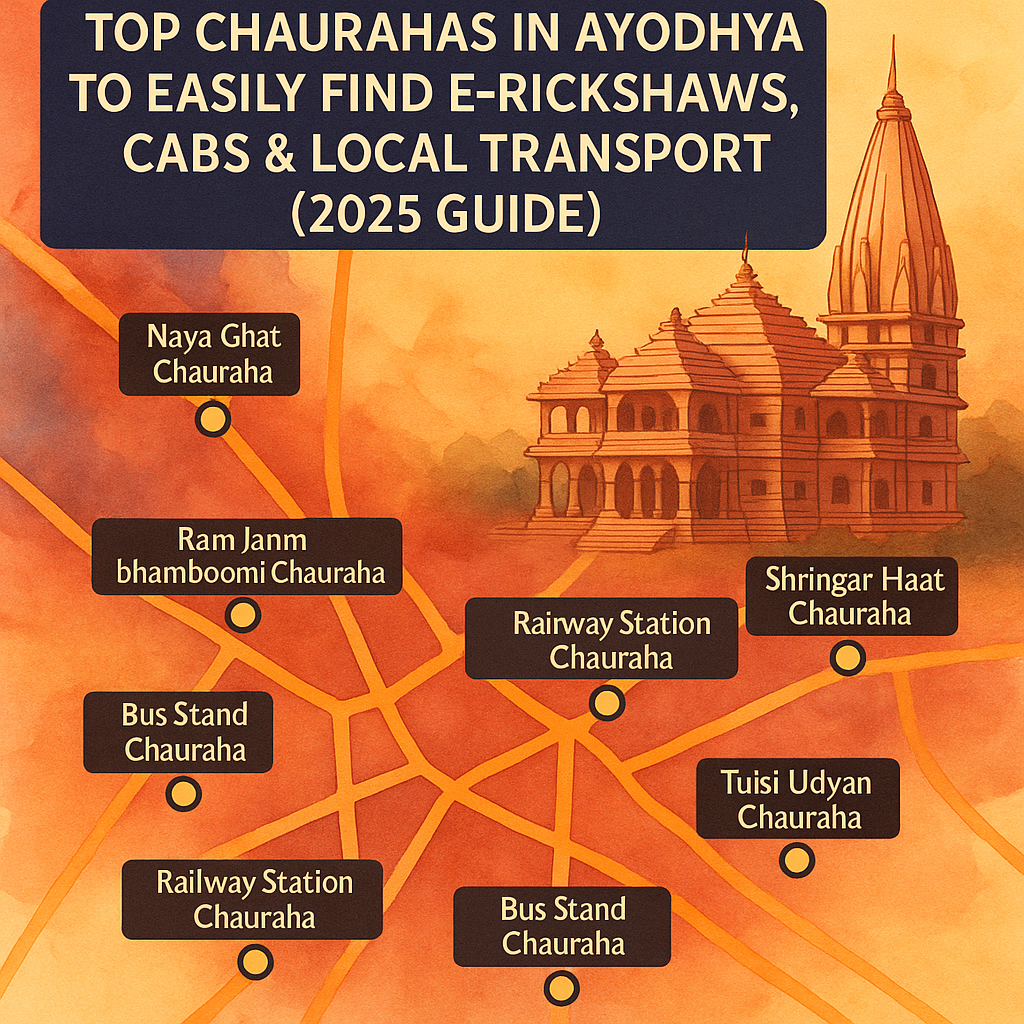 Ayodhya E-Rickshaw Pickup Points and Top Chaurahas Map 2025 Ayodhya e-rickshaw pickup points map showing top chaurahas and cab locations