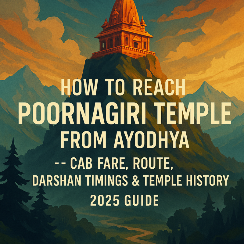 how to reach Poornagiri temple from Ayodhya, cab route and distance map