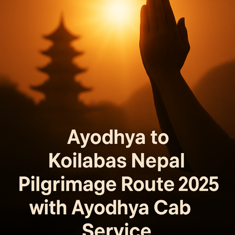 Hands in prayer under sunrise symbolizing Ayodhya to Koilabas Nepal pilgrimage route with Ayodhya Cab Service 2025