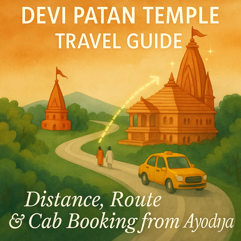 "Illustration of the route from Ayodhya to Devi Patan Temple in Tulsipur, highlighting key landmarks and the spiritual path for pilgrims."