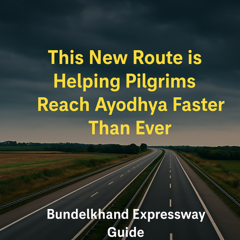 Bundelkhand Expressway route map showing the fastest way for pilgrims to reach Ayodhya with suspenseful road imagery