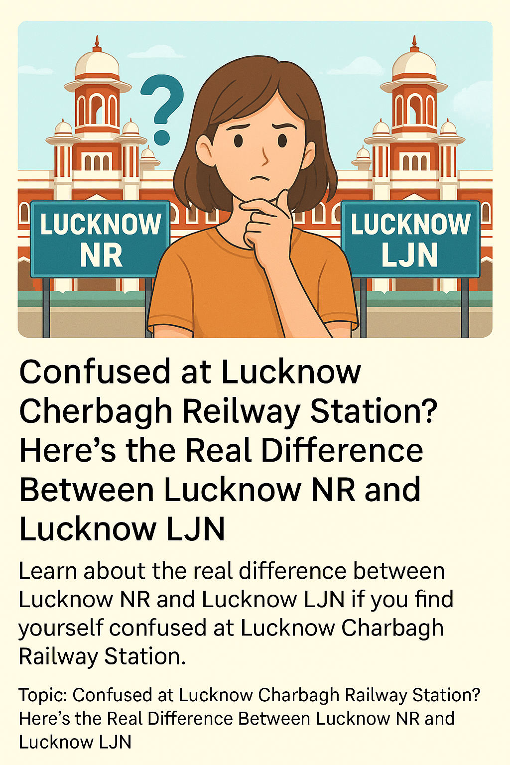Confused at Lucknow Charbagh Railway Station? Real Difference Between Lucknow NR and Lucknow LJN" "Confused at Lucknow Charbagh Railway Station showing the real difference between Lucknow NR and Lucknow LJN with signs"