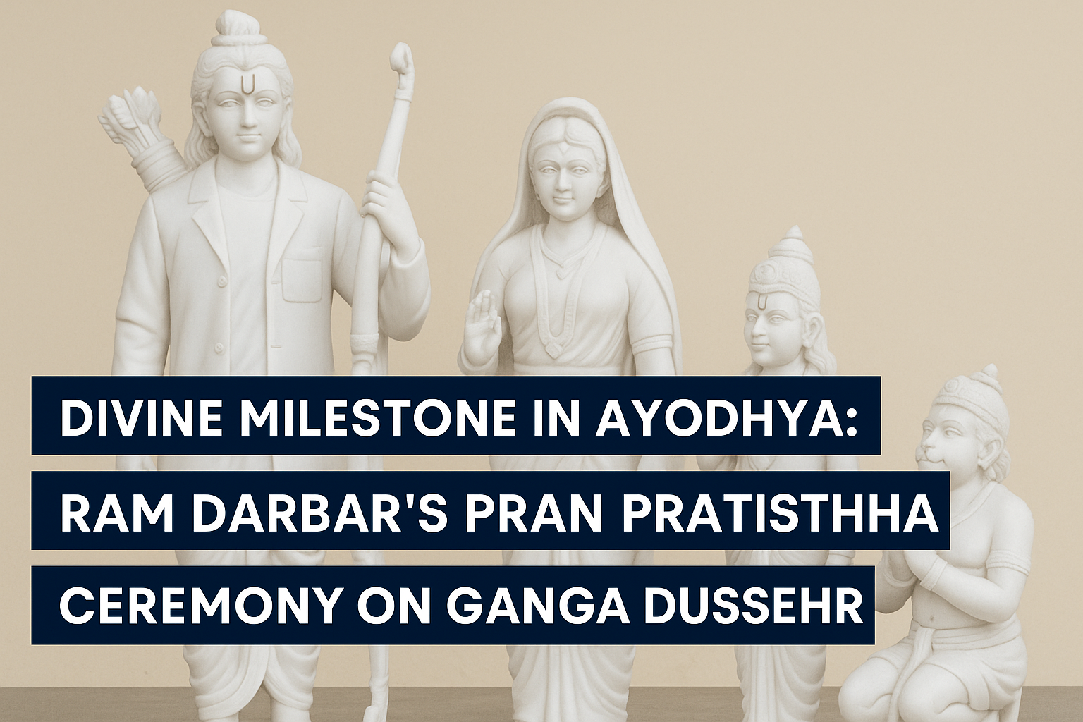 Divine Milestone in Ayodhya – Ram Darbar Pran Pratishtha on Ganga Dussehra Ram Darbar Pran Pratishtha ceremony in Ayodhya during Ganga Dussehra featuring idols of Lord Ram, Sita, Lakshman, and Hanuman