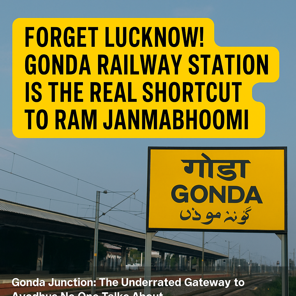 Gonda Railway Station is the Real Shortcut to Ram Janmabhoomi Gonda Railway Station sign showing shortcut to Ram Janmabhoomi