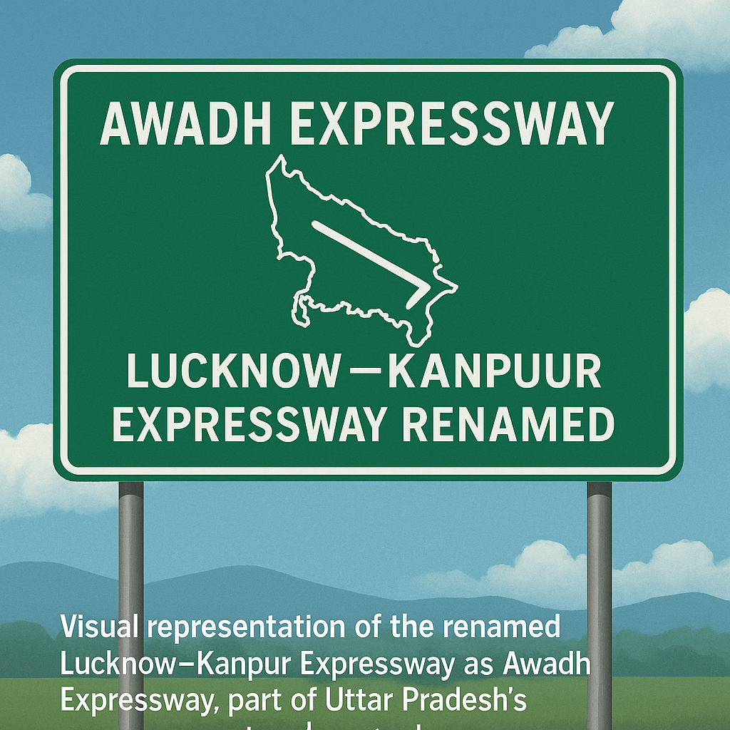 Awadh Expressway Route Map and Name Change Visual 2025 Awadh Expressway route map, Lucknow Kanpur Expressway renamed signage 2025
