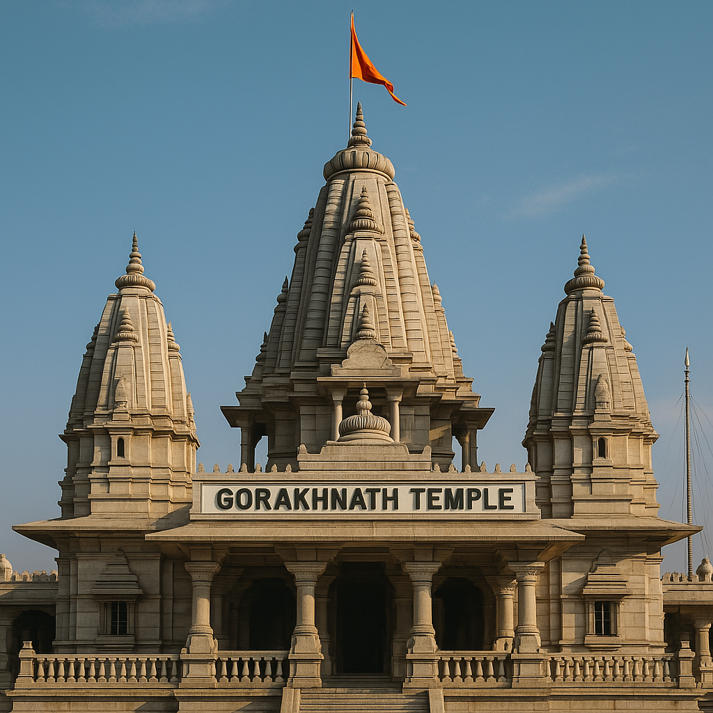 Suspenseful thumbnail of Gorakhnath Temple showing ancient history details and mystical aura
