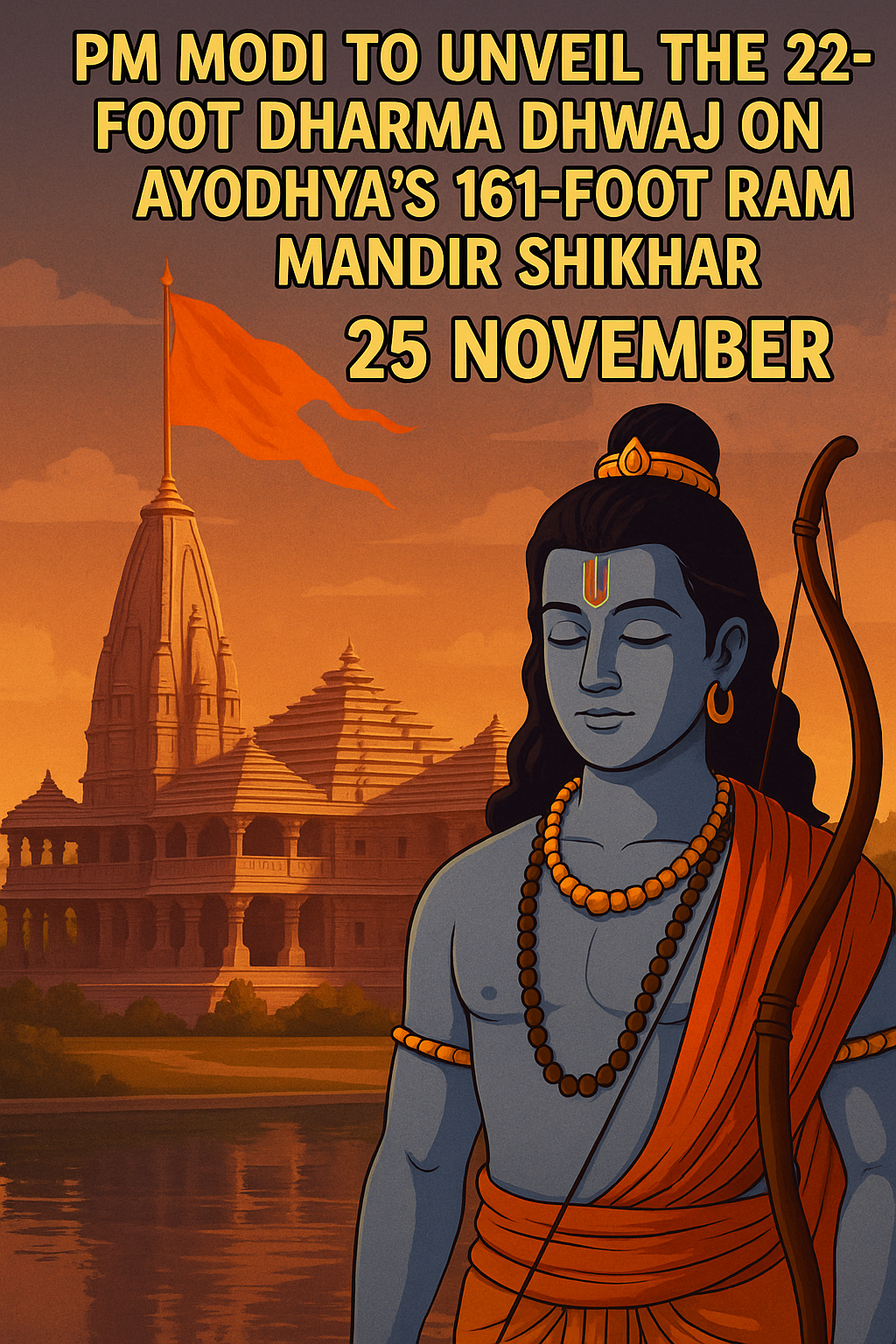 Lord Ram before Ayodhya Ram Mandir with Dharma Dhwaj on 161-foot Shikhar