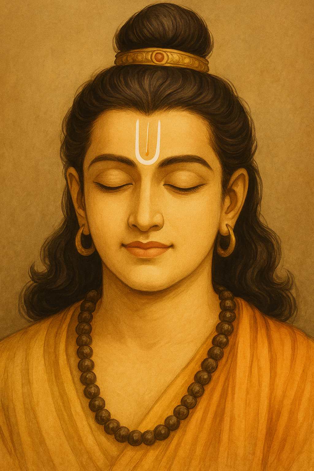 Lord Ram closed-eye portrait peaceful illustration Ramayana Park GuptarGhat Ayodhya themed artwork"