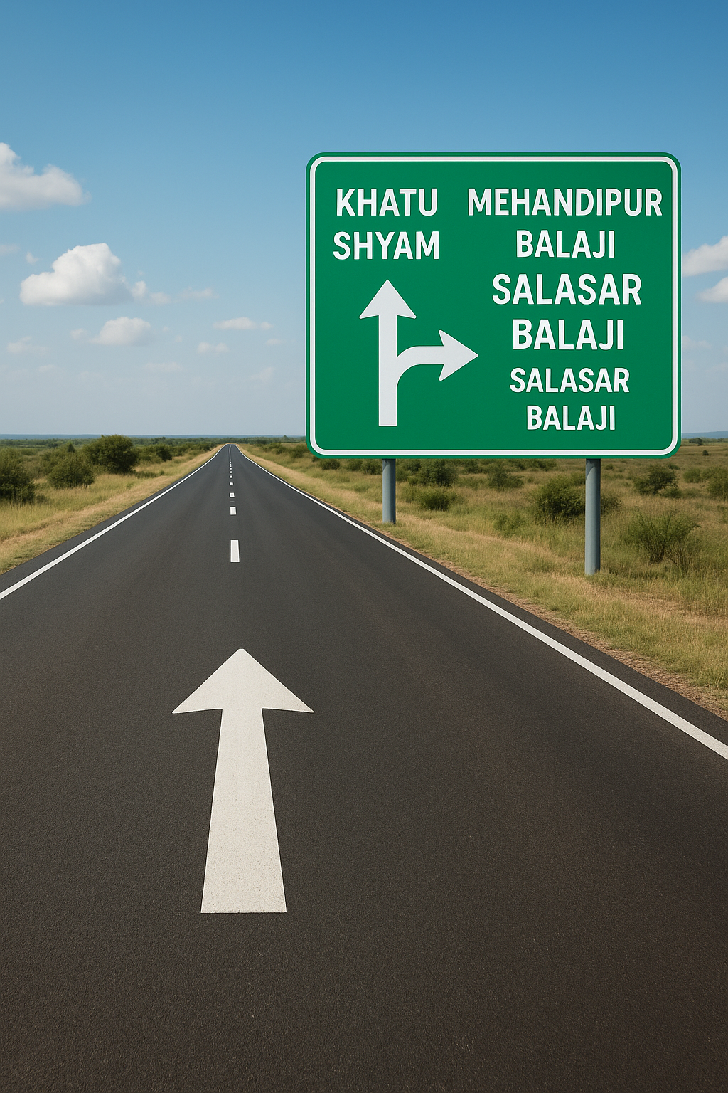 Illustration showing Khatushyam to Mehandipur Salasar Balaji distance route with direction icons