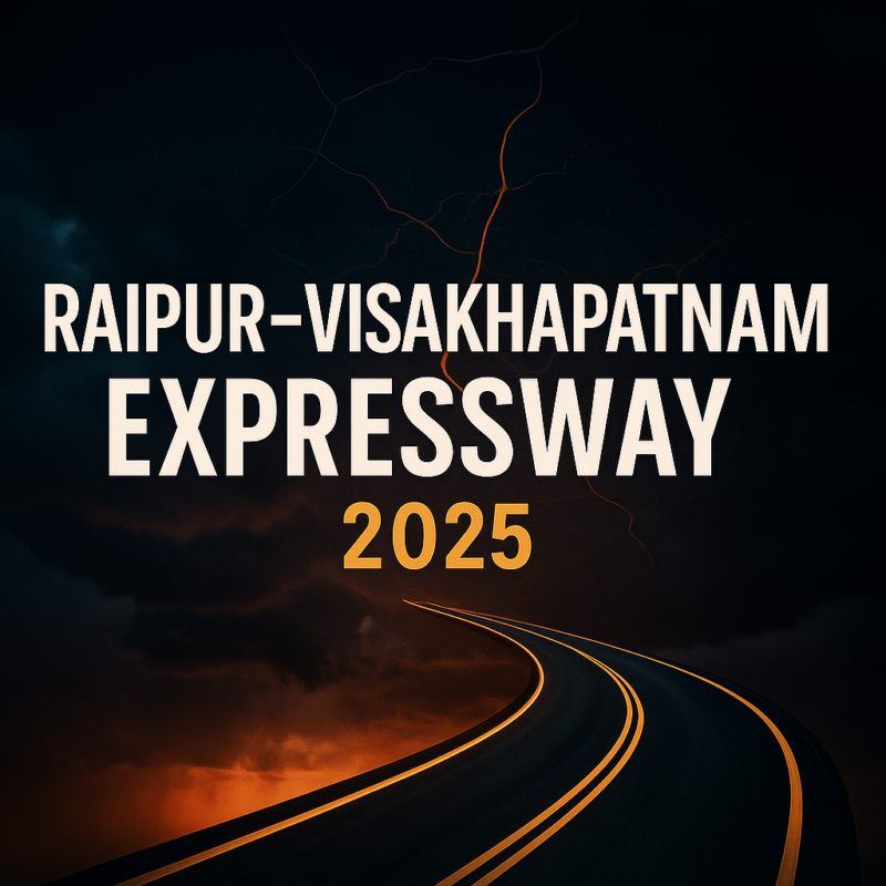 Raipur Visakhapatnam Expressway route preview with futuristic highway artwork