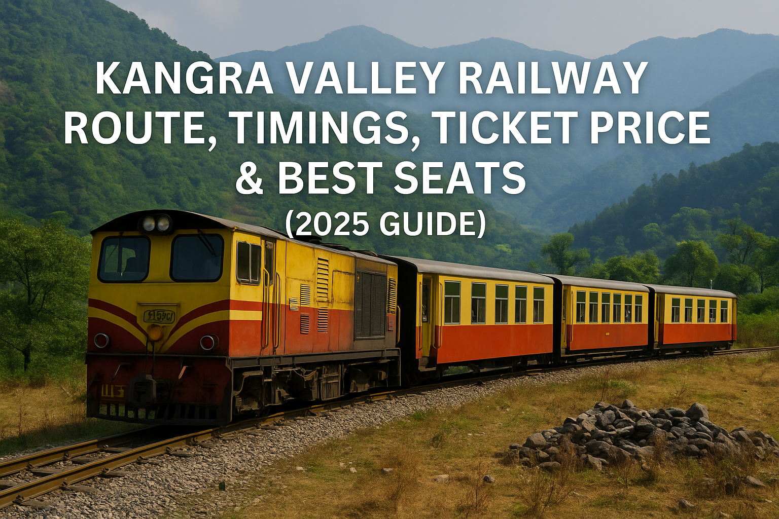 Kangra Valley toy train scenic route image Kangra Valley toy train moving through mountains on scenic railway route