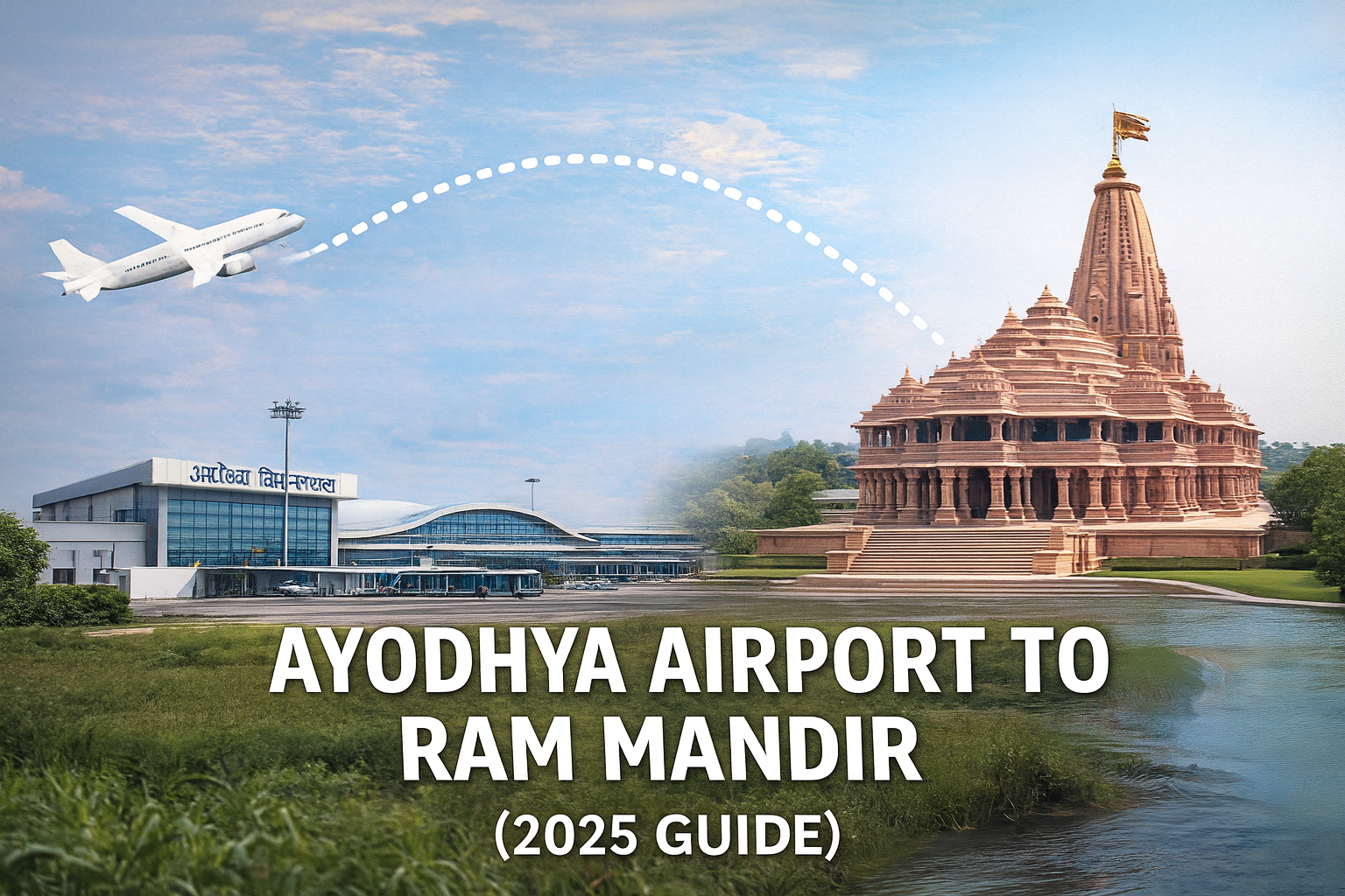 Ayodhya Airport to Ram Mandir Distance 2025 Travel Guide Ayodhya Airport RamMandir Distance travel guide illustration showing temple and airport