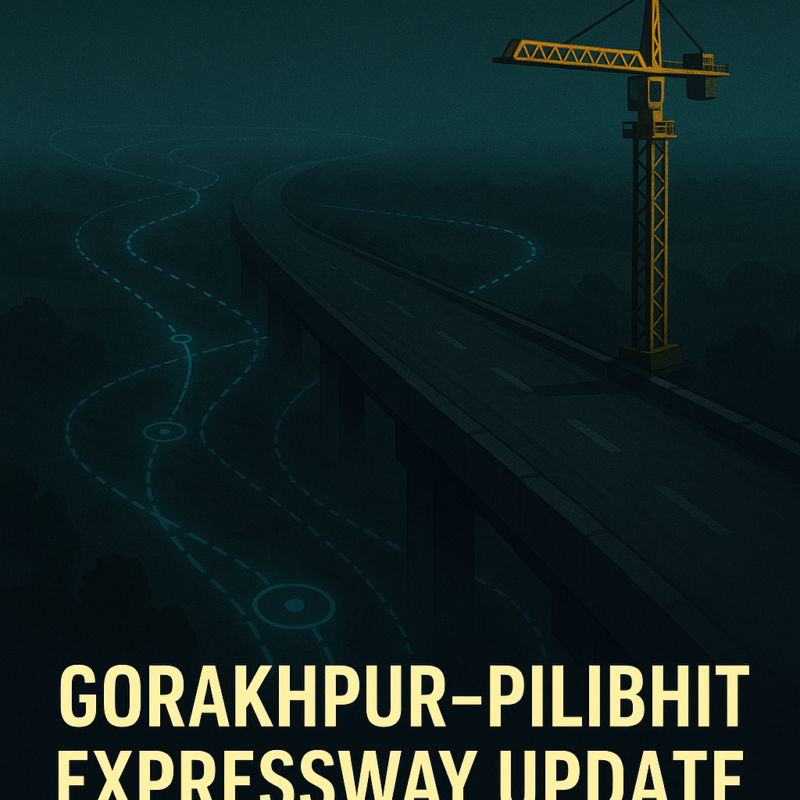 Gorakhpur Pilibhit Expressway Update night highway construction with crane and suspense road concept"