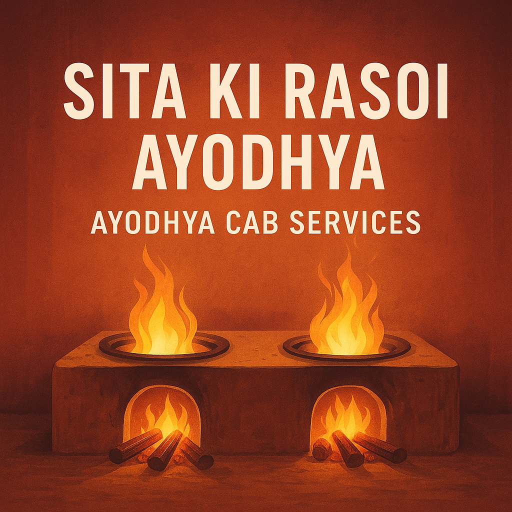 Sita Ki Rasoi Ayodhya traditional chulha illustration with sacred flame and spiritual atmosphere by Ayodhya Cab Services