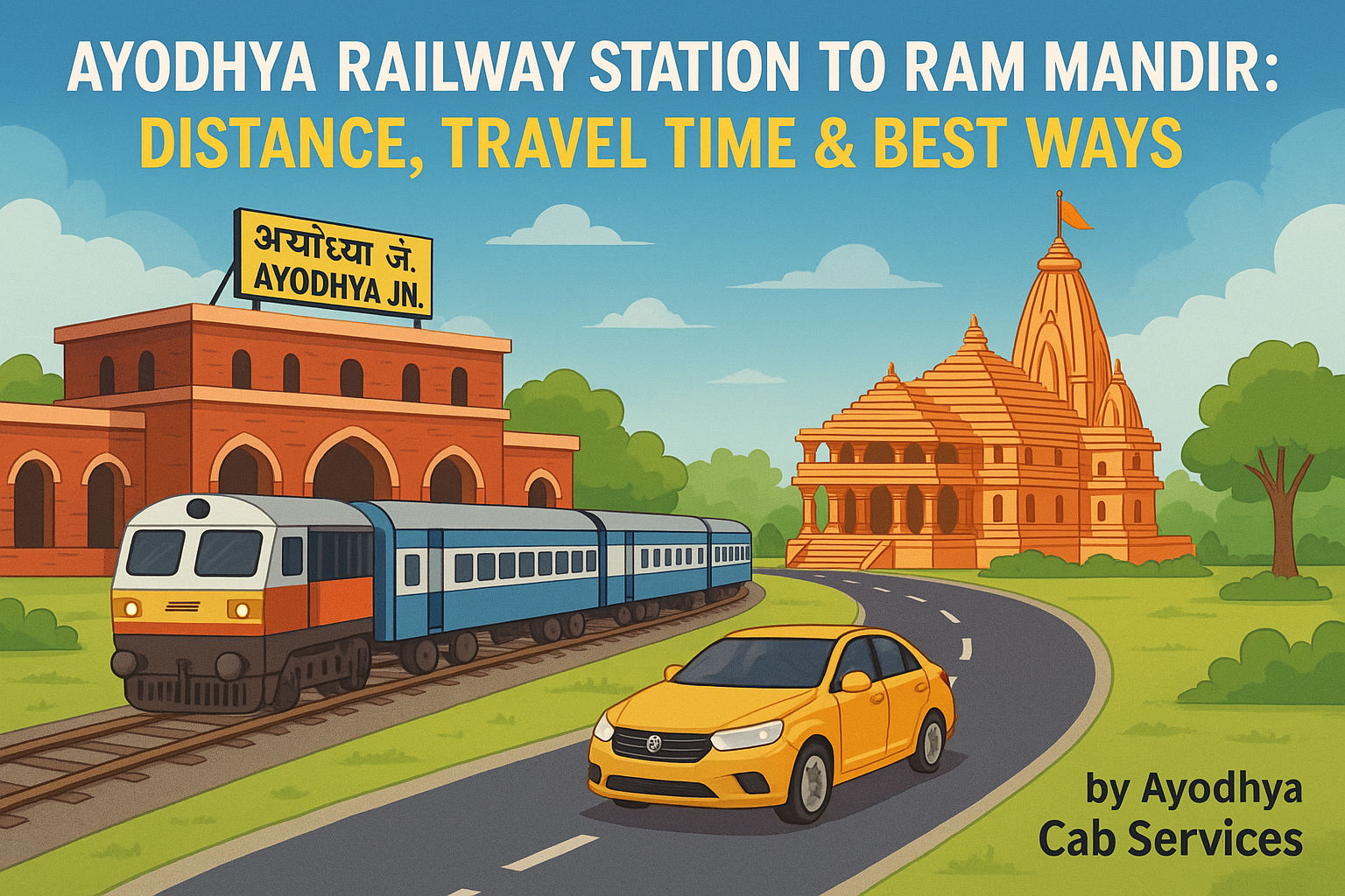 Ayodhya railway station to Ram Mandir route illustration Ayodhya Cab Services