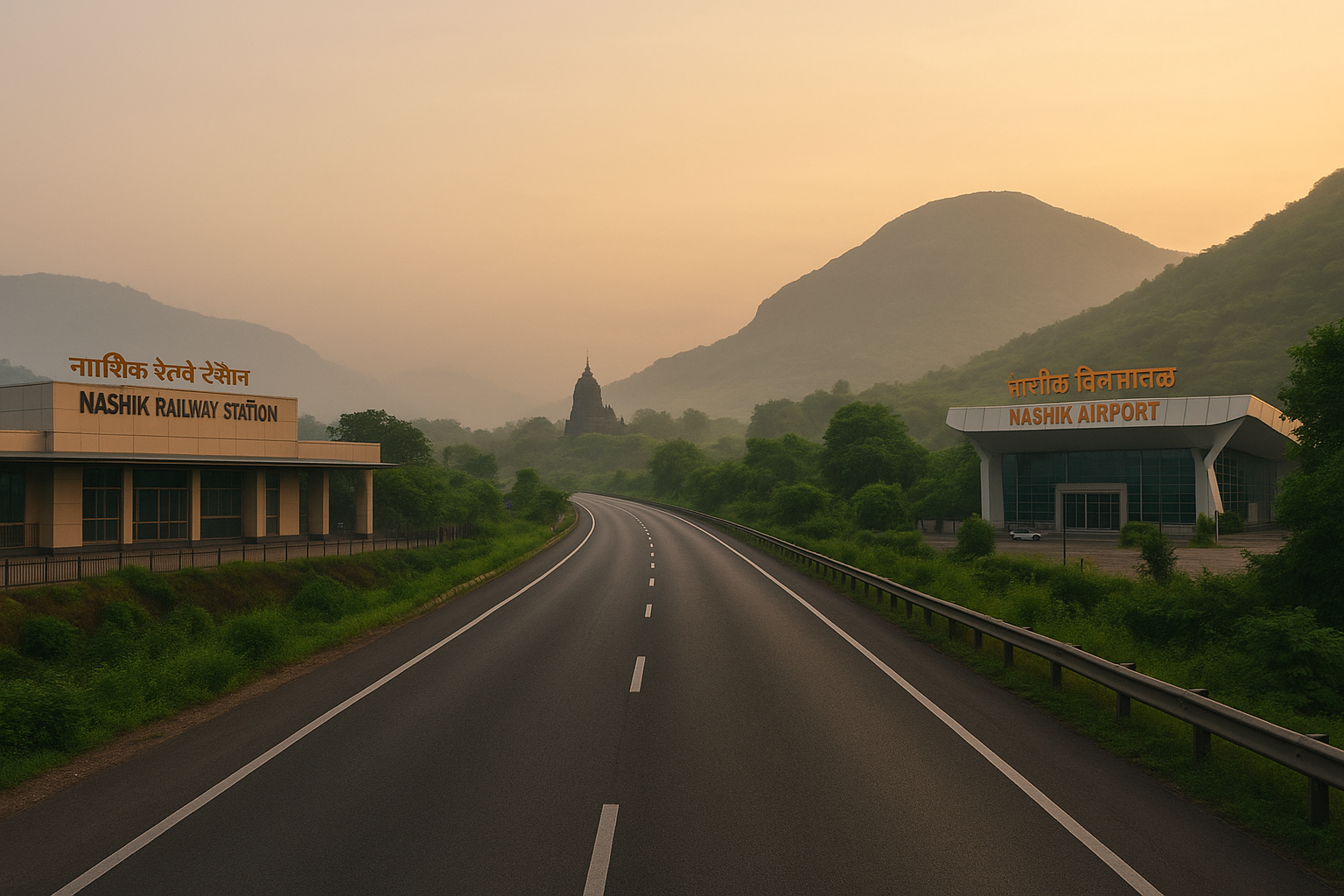 Nashik to Trimbakeshwar distance showing Nashik airport, Nashik railway station and road route to Trimbakeshwar Temple