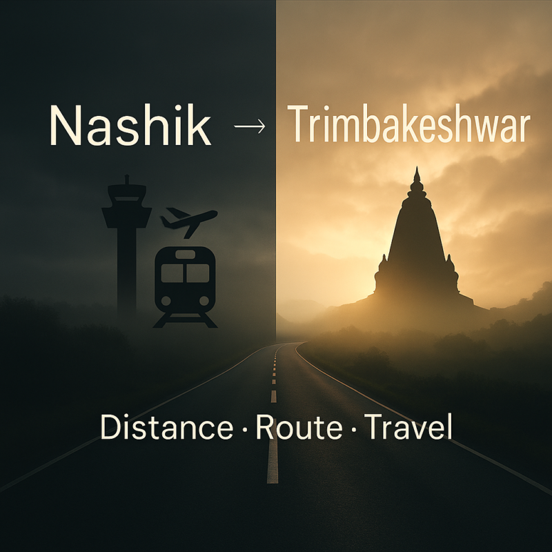 Nashik to Trimbakeshwar distance thumbnail showing airport railway station and road route to Trimbakeshwar Temple