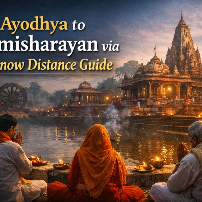 Ayodhya to Naimisharayan via Lucknow complete road trip guide showing temple, route and distance