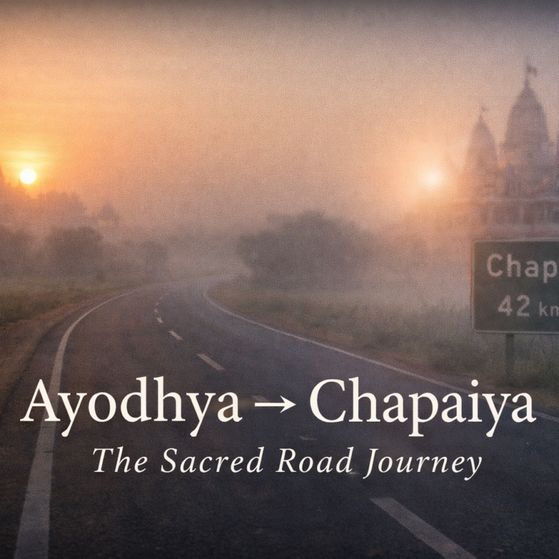 Ayodhya to Swaminarayan Chapaiya road journey showing distance route and spiritual travel