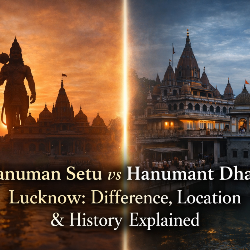 Hanuman Setu vs Hanumant Dham Lucknow showing both temples and their religious importance