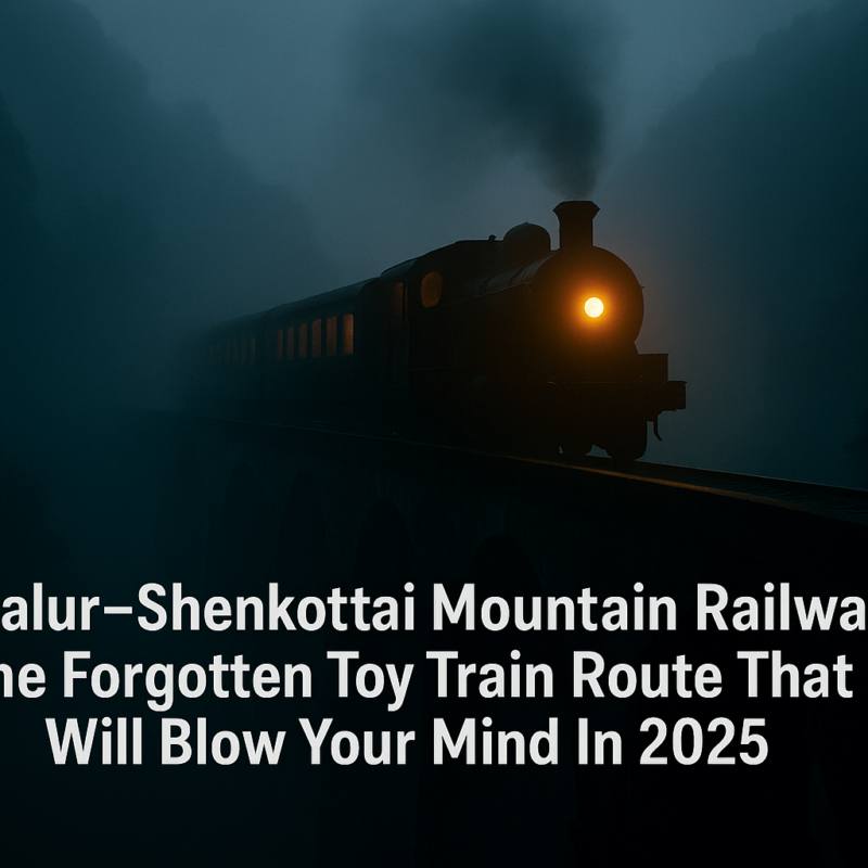 Punalur–Shenkottai Mountain Railway suspense thumbnail showing toy train on misty mountain bridge 2025
