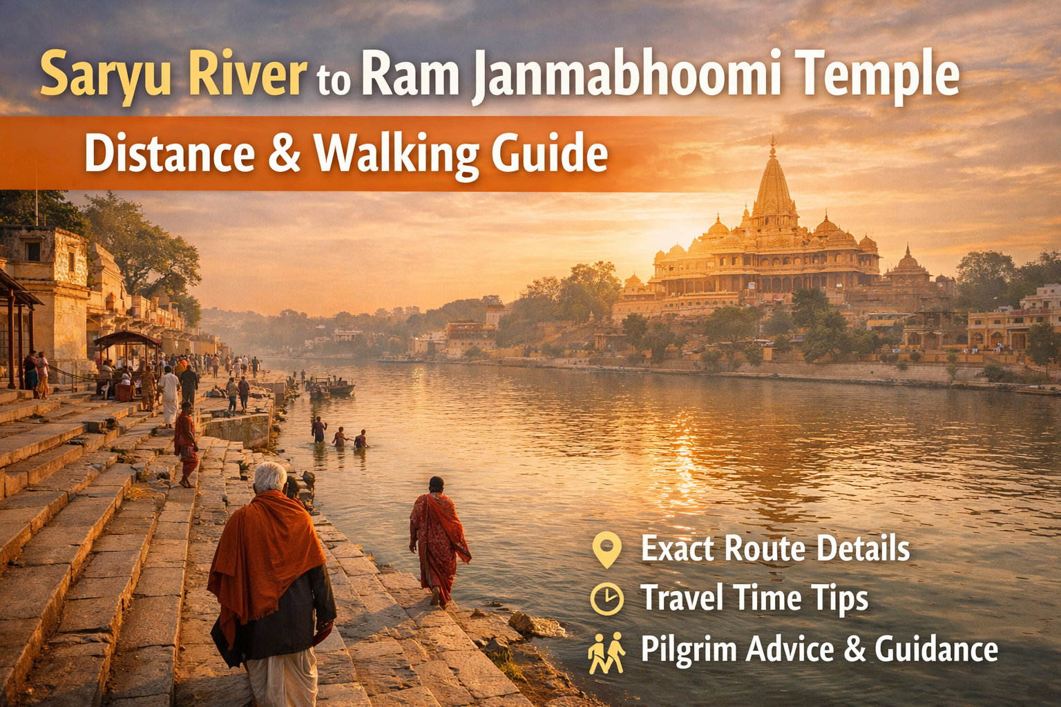 Saryu River to Ram Janmabhoomi Temple distance showing walking route for pilgrims