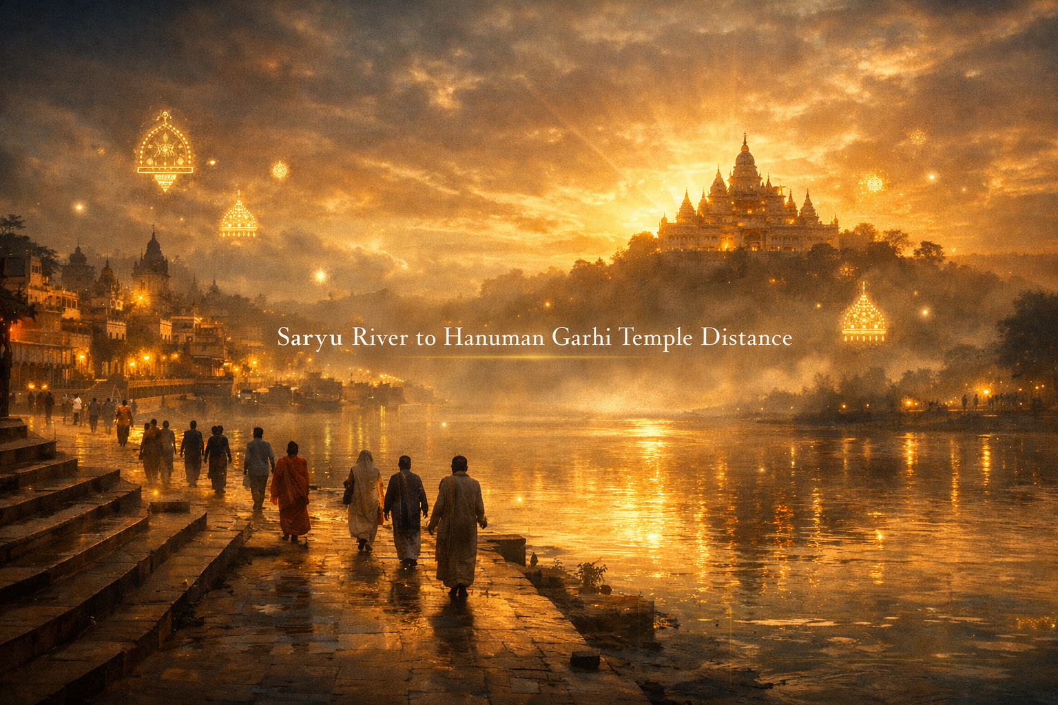 Saryu River to Hanuman Garhi Temple distance walking route in Ayodhya