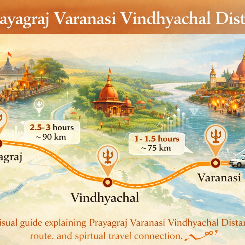 Prayagraj Varanasi Vindhyachal Distance route showing travel path between Prayagraj Varanasi and Vindhyachal