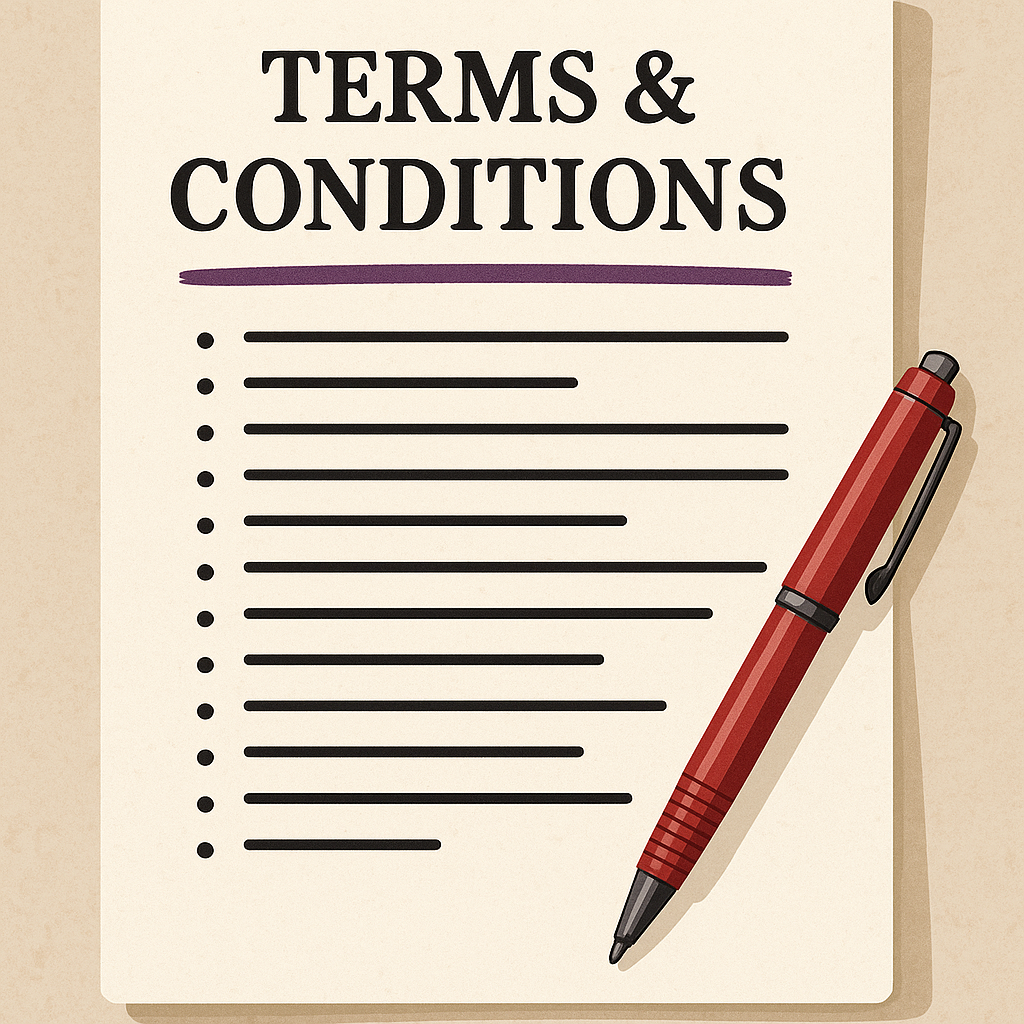 Terms & Conditions (T&C) paper illustration with list and pen