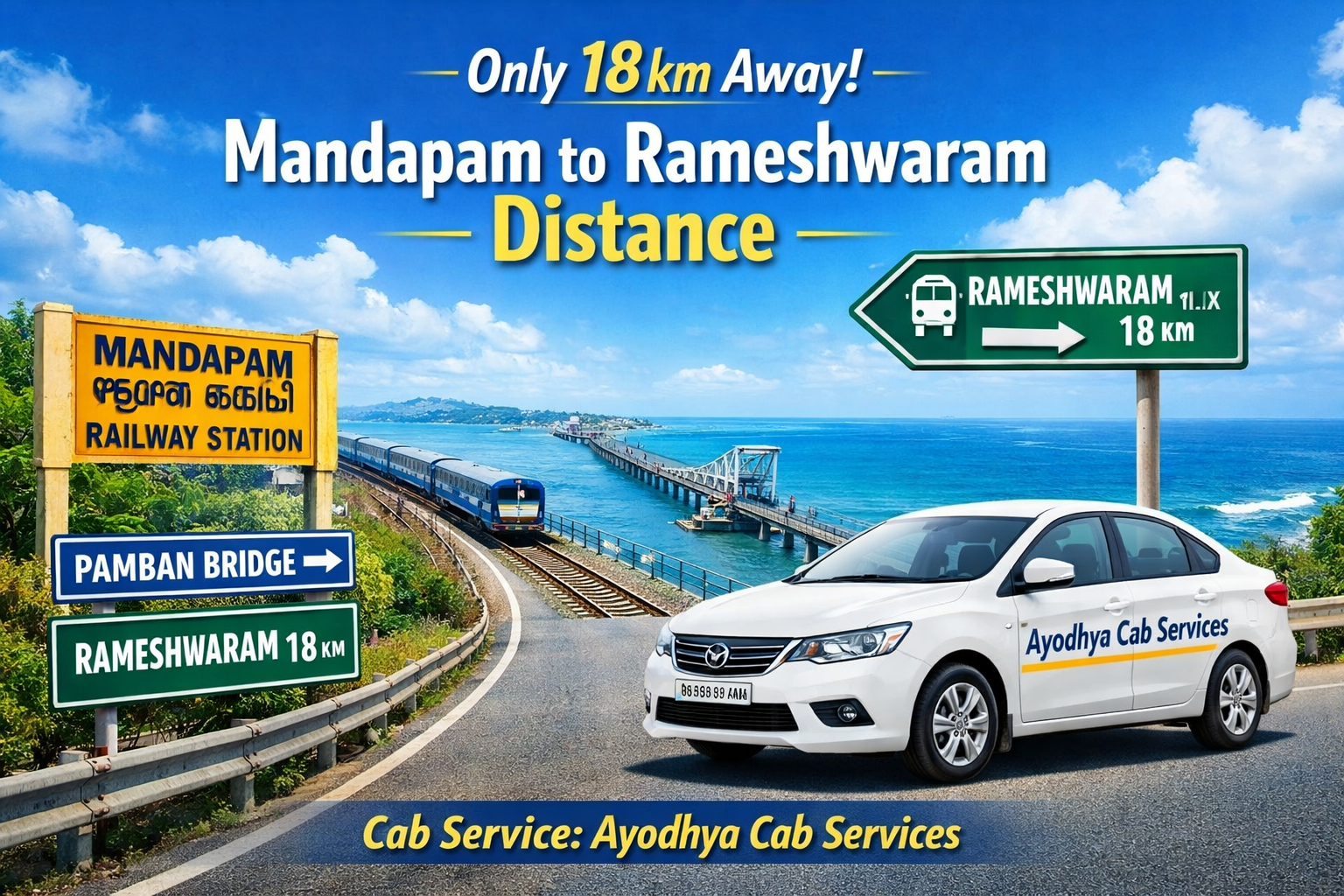 Distance Between Mandapam Railway Station to Rameshwaram by Road & Train