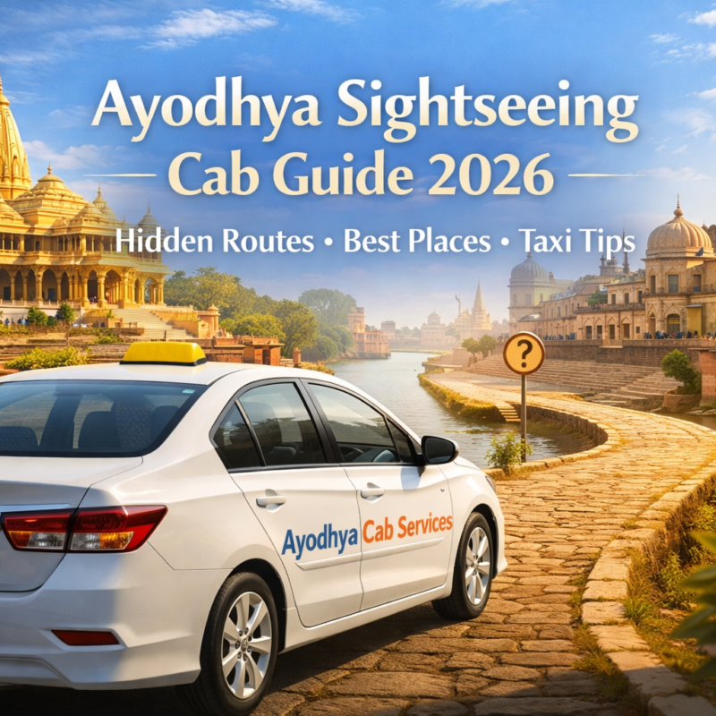 Ayodhya Sightseeing Cab Guide thumbnail showing cab route and Ayodhya cultural landmarks