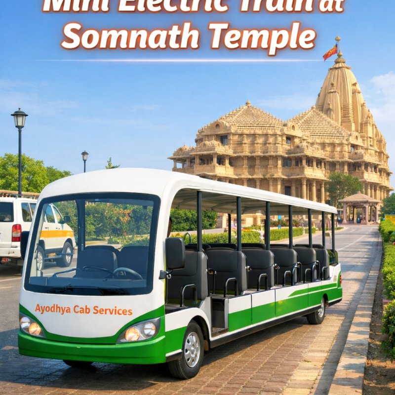 Somnath Temple electric train service from parking to temple for devotees