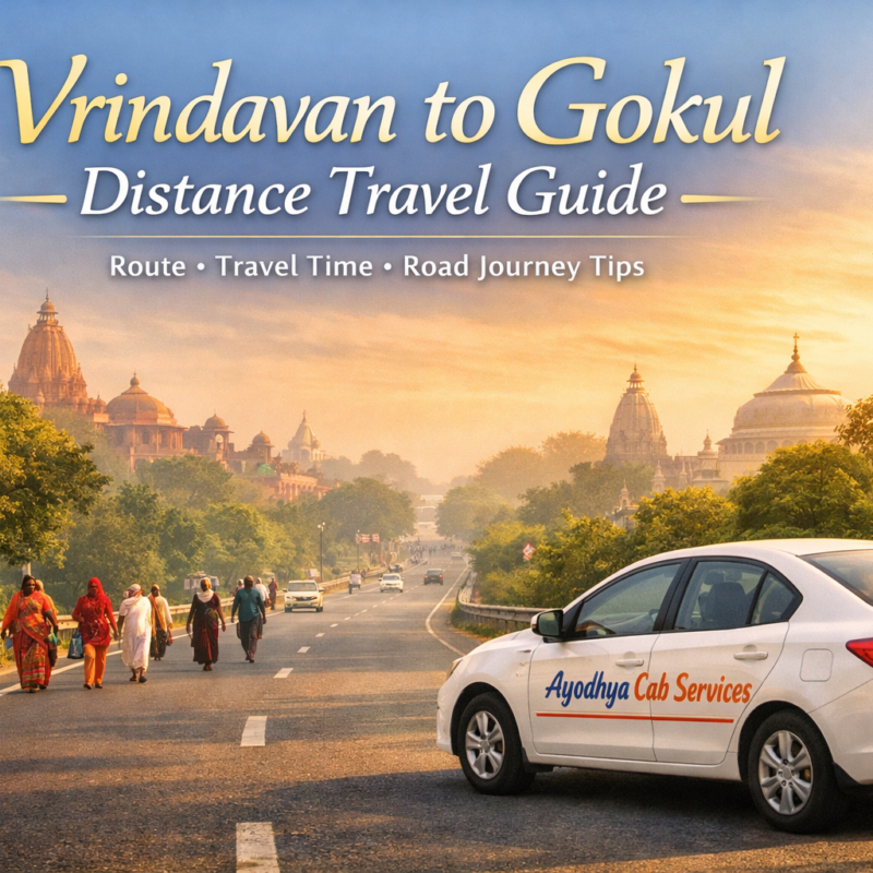 Vrindavan to Gokul distance road travel route showing cab journey and Braj cultural scenery