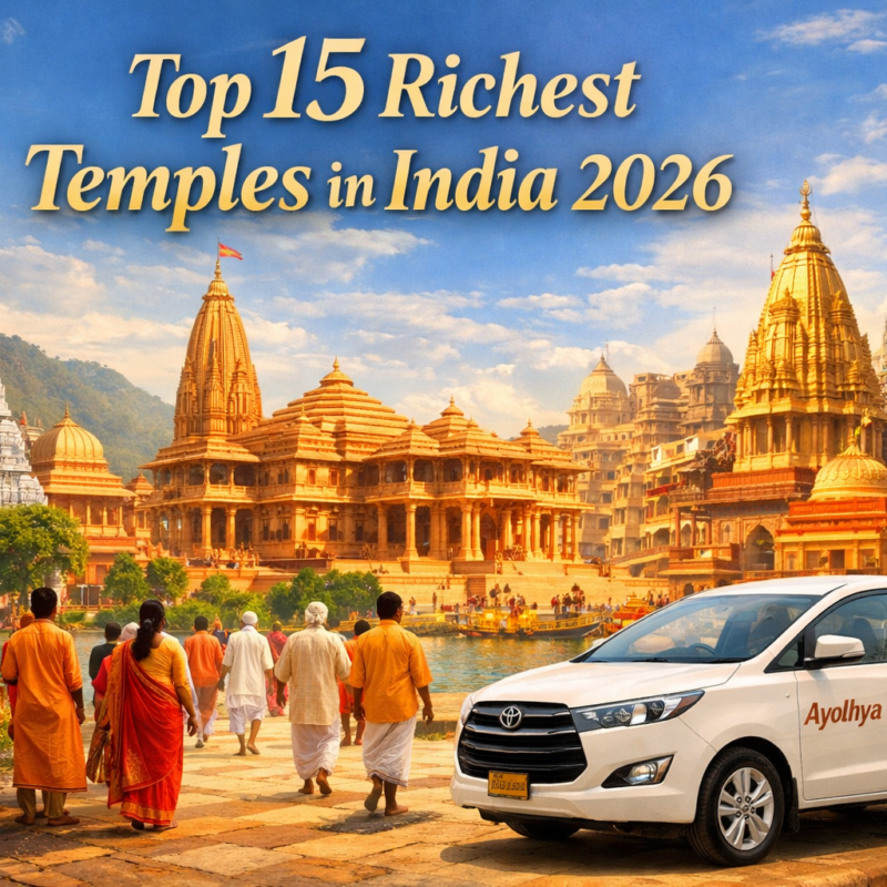Top 15 Richest temples in India showing famous temples with Ayodhya Cab Services pilgrimage travel concept