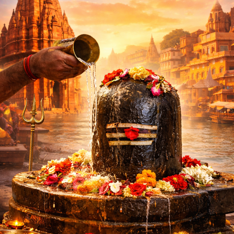 Tilbhandeshwar Mahadev Temple Varanasi Shivling during Mahashivratri worship ritual