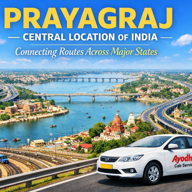 Prayagraj central location India showing highway connectivity and travel routes across major Indian states