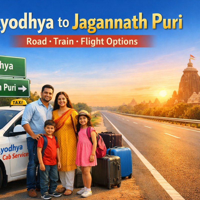 Travel from Ayodhya to Jagannath Puri by road train flight cab service