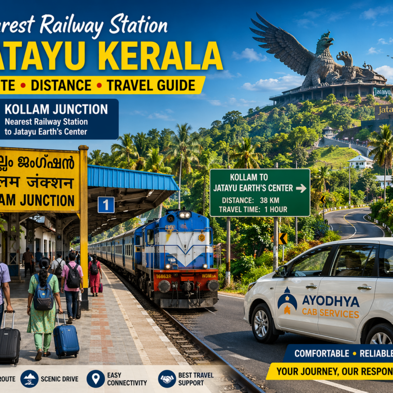nearest railway station jatayu kerala route guide, kollam to jatayu distance travel, jatayu kerala travel planning