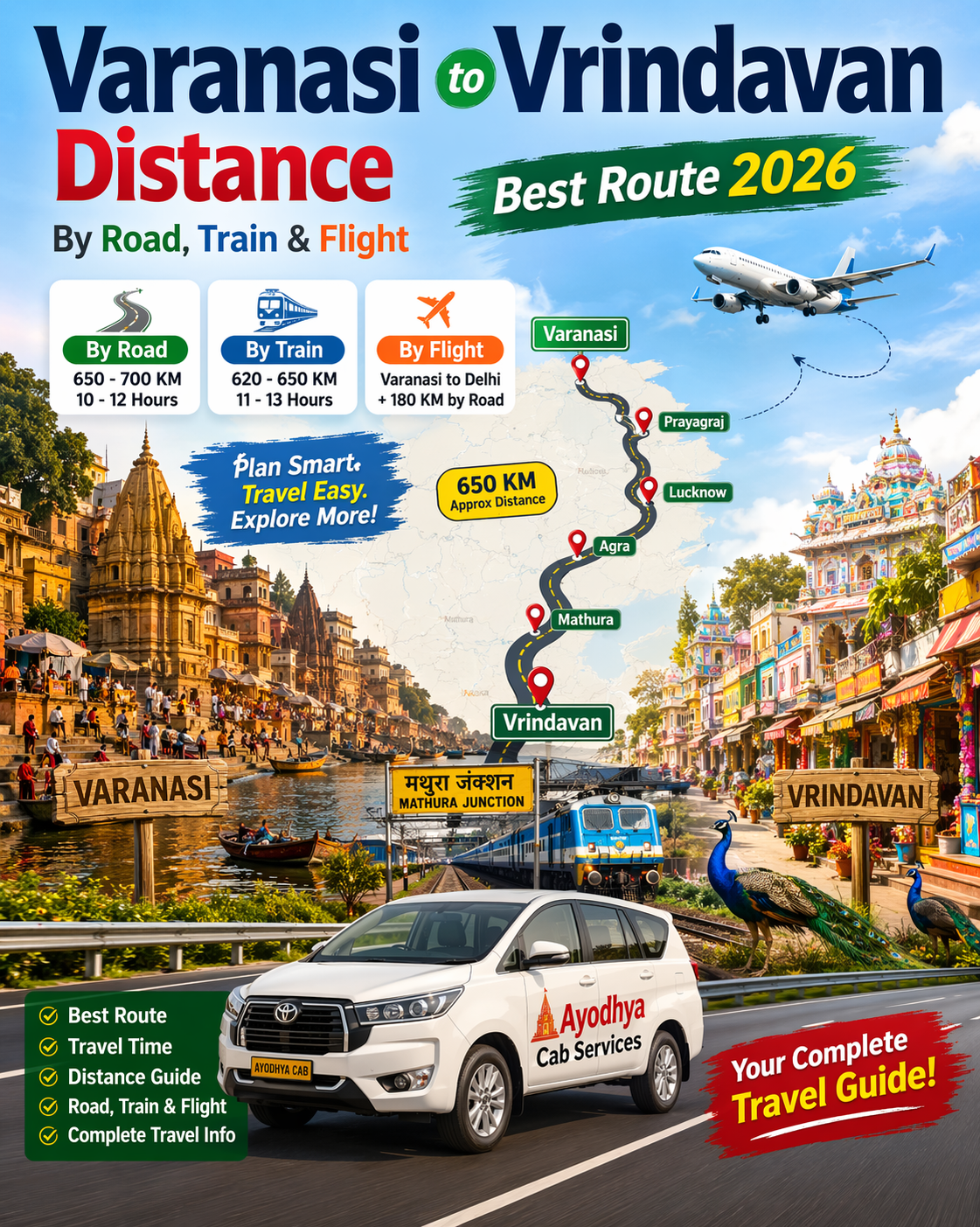 Varanasi to Vrindavan Distance by Road, Train, Flight, Route & Ayodhya Cab Services Varanasi to Vrindavan Distance by road, train and flight with route map, Mathura station and Ayodhya Cab Services