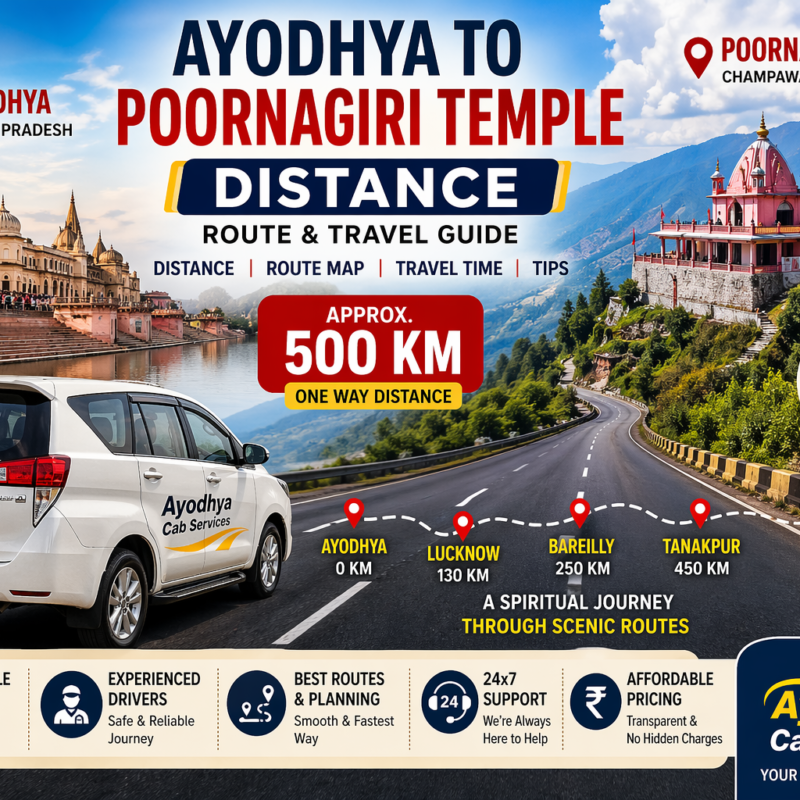 Ayodhya to Poornagiri Temple Distance route, travel time, road map guide India