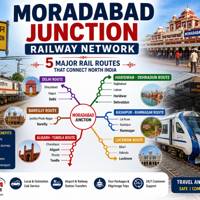Moradabad Junction Railway Network connecting Delhi Lucknow Bareilly Haridwar Dehradun routes by Ayodhya Cab Services