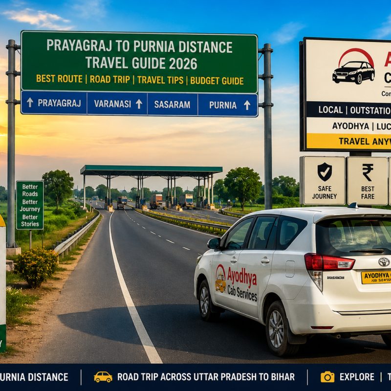 Prayagraj to Purnia Distance highway road trip travel guide Ayodhya Cab Services