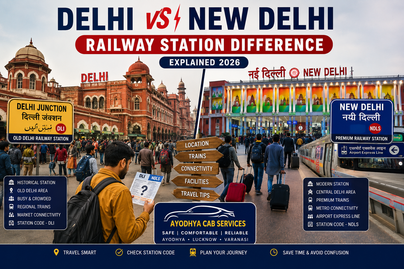 Delhi vs New Delhi Railway Station Difference | Ayodhya Cab Services Delhi vs New Delhi Railway Station Difference travel guide railway station confusion