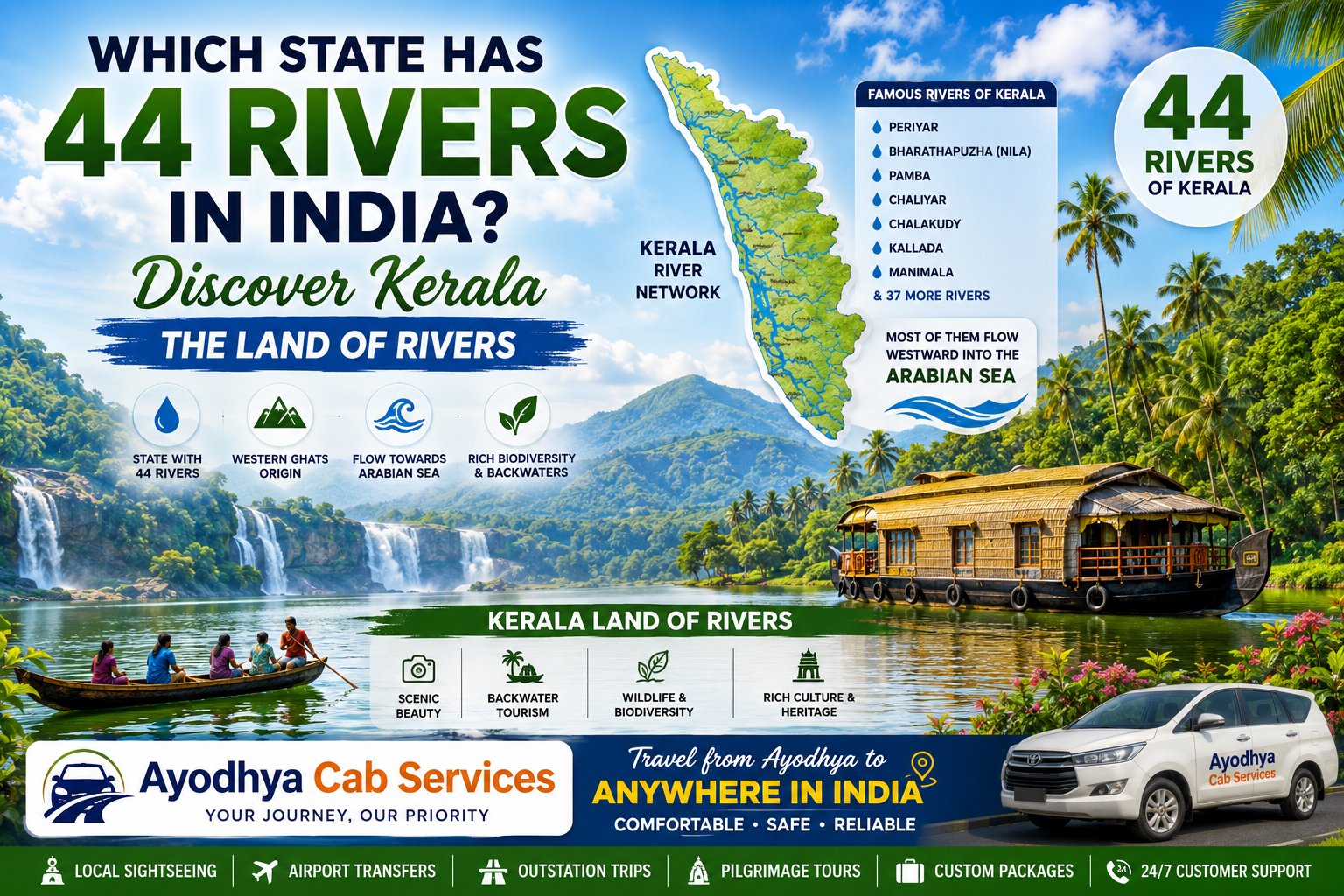 Which State Has 44 Rivers in India | Ayodhya Cab Services Which State Has 44 Rivers in India, State With 44 Rivers, Kerala Land of Rivers, Famous Rivers of Kerala