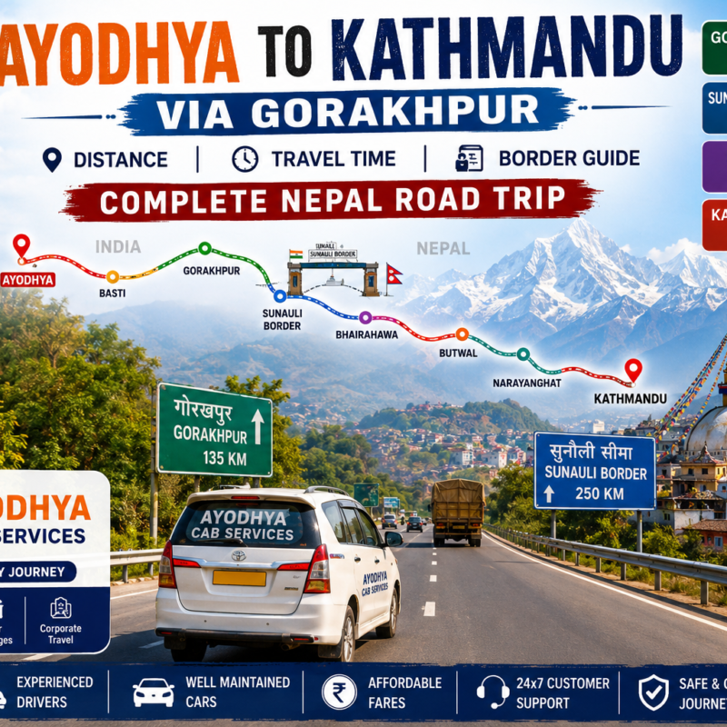 Ayodhya to Kathmandu Route via Gorakhpur road trip route map, Nepal border journey, Kathmandu travel guide, Ayodhya Cab Services