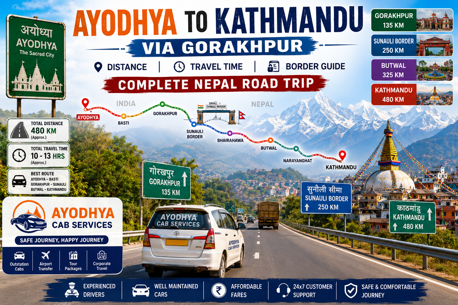 Ayodhya to Kathmandu Route via Gorakhpur: Distance, Travel Time, Border Guide & Complete Nepal Road Trip