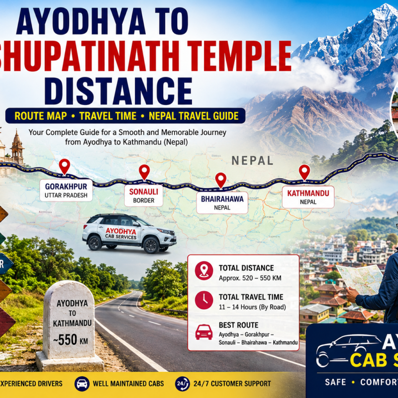 Ayodhya to Pashupatinath Temple Distance showing Ayodhya to Kathmandu route map, Nepal travel guide, road trip route, travel time, border crossing journey and complete travel planning