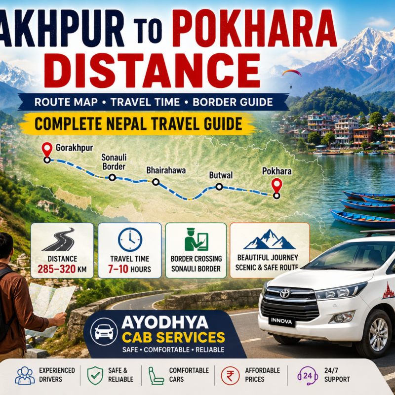 Gorakhpur to Pokhara Distance showing route map, travel time, Nepal travel guide, Sonauli border route, road trip journey and Pokhara tourism information