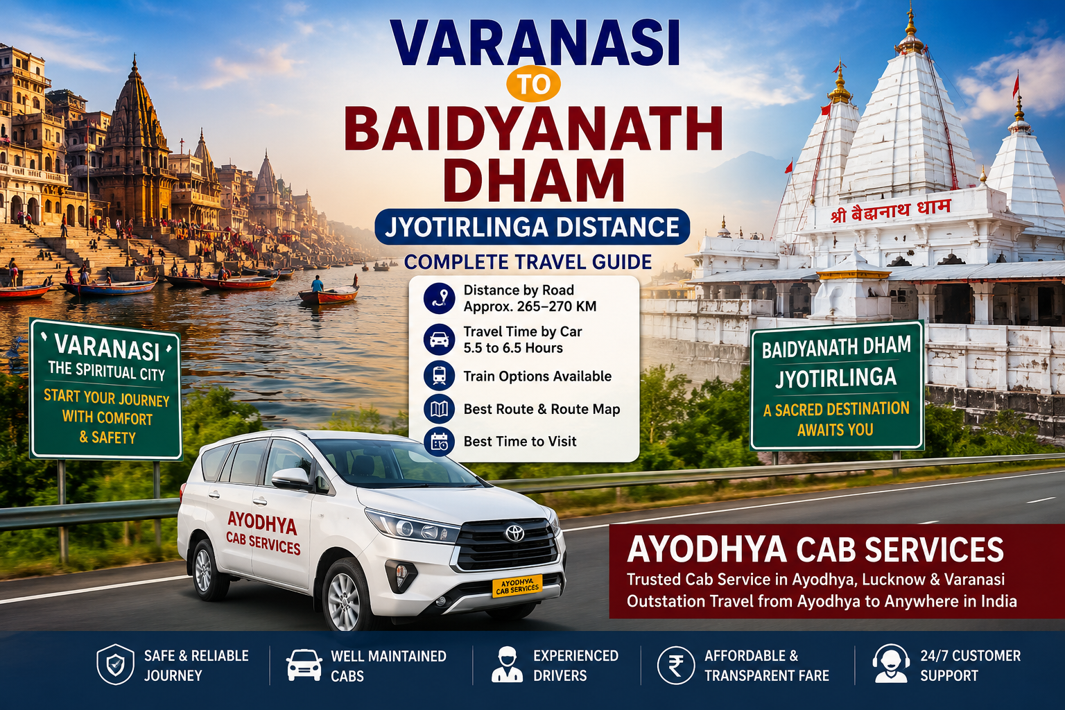Varanasi to Baidyanath Dham Jyotirlinga Distance Route Map | Ayodhya Cab Services Varanasi to Baidyanath Dham Jyotirlinga Distance with route map, travel time, Deoghar guide and Ayodhya Cab Services