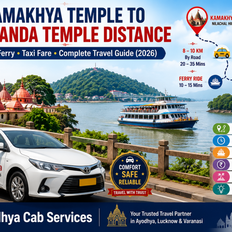 Kamakhya Temple to Umananda Temple Distance showing route, ferry, taxi fare, travel guide and Ayodhya Cab Services travel information